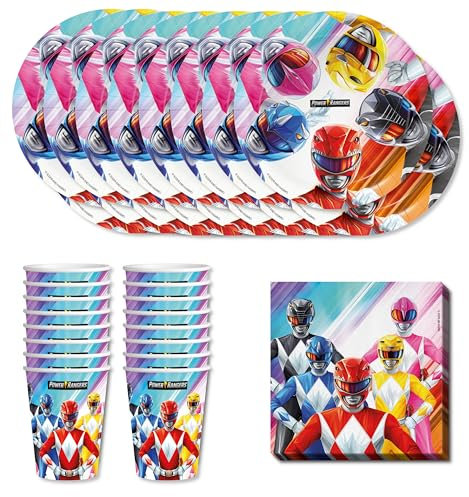 Anila's Party Set Power Rangers, 52-Piece Set, Plates, Cups, Napkins, Disposable Tableware, Tableware Set.