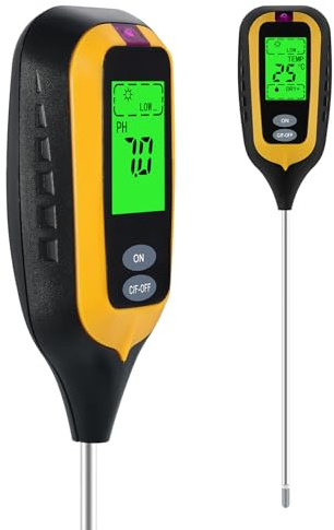 Thalire Igrometro per Piante,Tester per Il Suolo,4 in 1 Misuratore PH Terreno, Temperatura e umidità, Misuratore Terreno, Misuratore del Suolo per Piante,Fiore,Erba in Ambienti Interni o Esterni