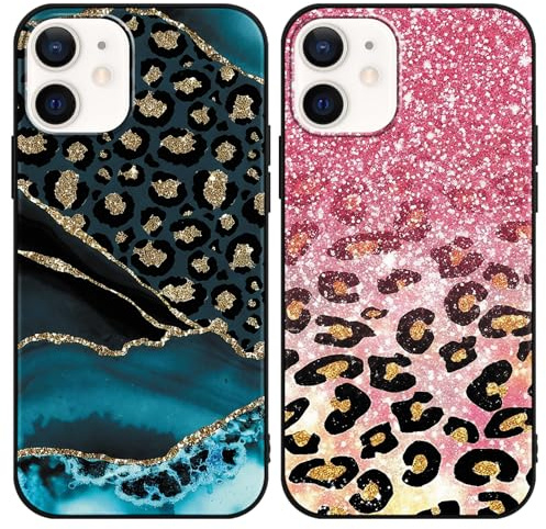 Omyzo Schutzhülle Aesthetic Leopard für iPhone 12 mini Hülle 5.4 Zoll, Muster mit Marmor Flash Leopard Designs Element für Mädchen Junge Case Handyhülle Stoßfest TPU Ultra Dünn Cover