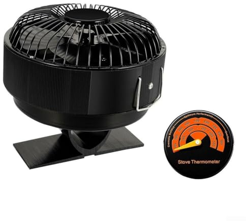 Ventilateur de poêle à 5 pales, alimenté par la chaleur, support rond avec thermomètre, circulation conviviale pour bois/bûches/cheminée
