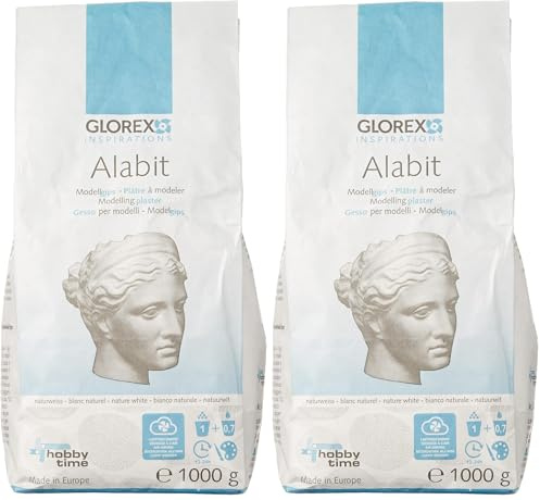 Glorex 6 2608 429 - Massa per colata Alabit Bianco Naturale, Sacchetto da 1000 g, in Gesso di Alta qualità, per Modelli, Piccoli rilievi e stampi in Gesso (Confezione da 2)