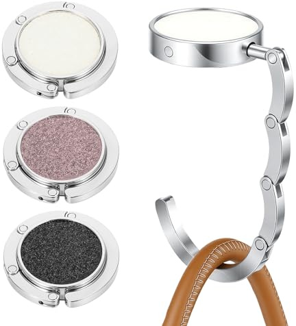 Wanmu 3Pcs Handbag Hooks for Tables Folding Bling Rhinestone Purse Hook Foldable Women's Bag Hanger Collection for Table Desk (Black, Pink, White)