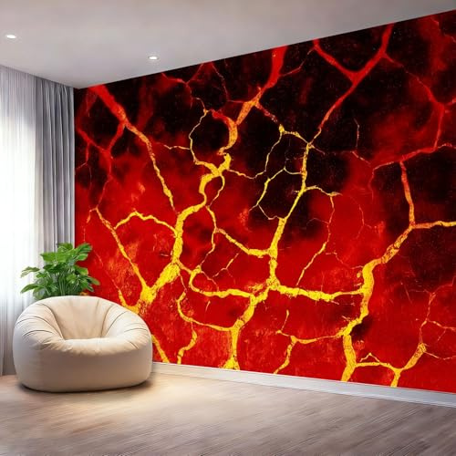 Vlies-Fototapete 300 x 210 cm, Abstrakte Lavarisse, 3D-Wanddeko für Schlafzimmer und Feature-Wand, Rot Gelb