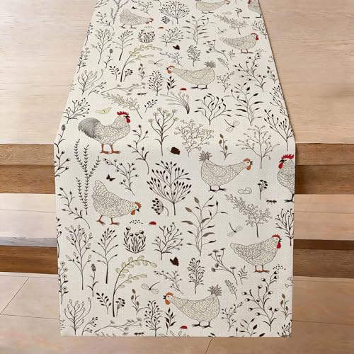AwzyGous Tischläufer 40x140 cm Tischband Tischdeko Huhn Hahn Landhausstil Läufer Tisch Abwaschbar Küche Esstisch Tisch Dekoration für Drinnen Draußen Wohnzimmer Geburtstag Party Deko