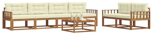 vidaXL Outdoor-Sofagarnitur mit Kissen 7 pcs Natur und Creme, Modernes Garten-Sofagarnitur, langlebige Gartenmöbel, modulare Gartenmöbel, Lounge-Dekor für Poolseiten