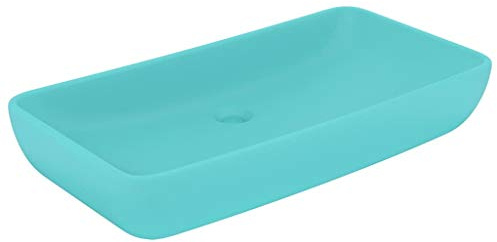 Lavabo de luxe rectangulaire mat vert clair en céramique 71 x 38 cm lavabo à poser pour salle de bain invités lavabo avec design élégant et nettoyage facile
