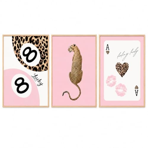 FloralGrace Cheetah Trendy Poster 3er Set, Preppy Leopard 8 Ball Y2k Pink Wandbilder, Clean Girl Aesthetic Room Decor, Ästhetische Deko Zimmer 20x30CM Ohne Rahmen