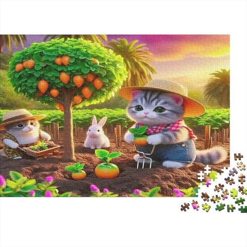 Farm Cat Orange Tree 1000 Piece Jigsaw Puzzle Paper for Adults Sunset Countryside Scene Puzzle Game for Family Relax Gift Home Focus 70x50cm/1000pcs