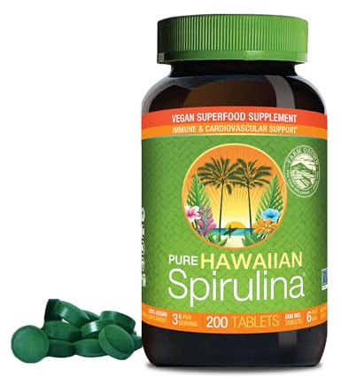 Nutrex Hawaii Pure Hawaiian Spirulina – Vegan Superfood, 500 mg Tablets, Farm Grown in Kona, Non-GMO, Immune Support & Cellular Energy, 200 Count