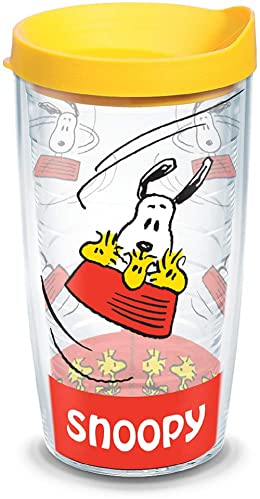 Tervis Peanuts Snoopy - Vaso aislado con envoltura y tapa amarilla, 16 onzas, transparente