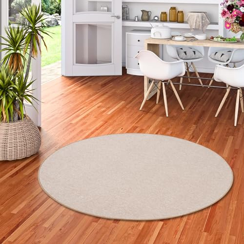 STRONG Feinschlingen Velour Teppich Beige Rund in 7 Größen