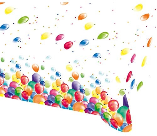 Amscan 9900324 - Tischdecke Luftballons, Größe 120 x 180 cm, Kunststoff, Geburtstag, Kinderparty, Mottoparty, Tischdekoration, Kindergarten, Weiß