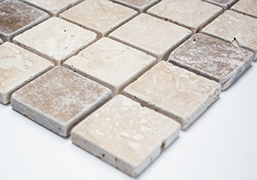 Mosaik Quadrat Chiaro + Noche Travertine Travertin Naturstein Küche, Mosaikstein Format: 48x48x10 mm, Bogengröße: 305x305 mm, 1 Bogen/Matte
