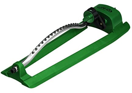 S&M 96005 – Aspersor oscilante de riego para grandes áreas, cubre hasta 279 m2 | Con 17 boquillas de chorro a presión, base de plástico azul resistente, ajuste de modo de riego y tapón limpiador