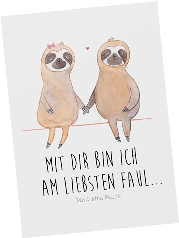 Mr. & Mrs. Panda Postkarte Faultier Pärchen - Geschenk, verlobt, Faultiere, gemeinsam, Geburtstagskarte, Einladungskarten Geburtstag, Faultier Deko,