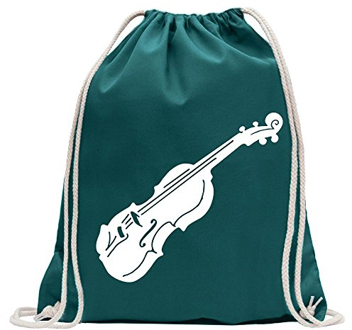 Kiwistar - Turnbeutel - petrol - Geige - Violine - Musik - Fun Rucksack Sport Beutel Gymsack Baumwolle mit Ziehgurt