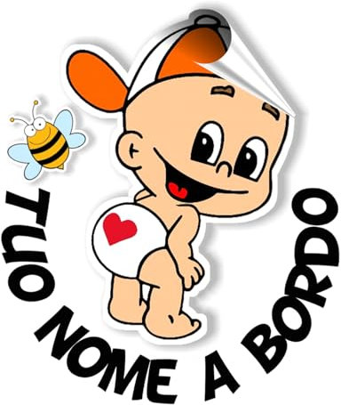 Adesivo Bimbo/Bimba a Bordo Personalizzato con Nome - Sticker Auto Colorato da Esterno, Bambino in Auto Sicuro, Made in Italy, Adesivi Auto Bambini Resistente. APPLICAZIONE ESTERNA