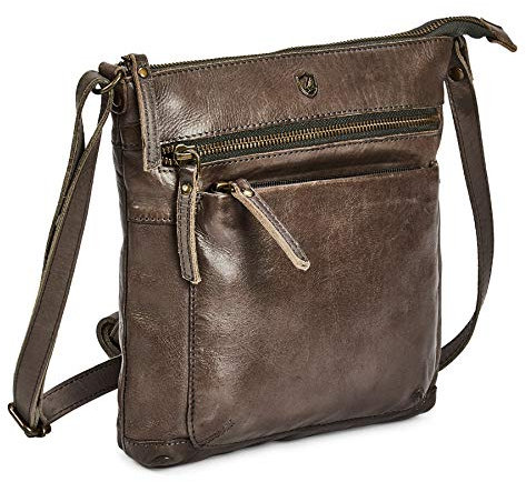 Cochoa Frauen Damen Vintage Echtes Leder Kleine Umhängetasche Ledertasche Handtasche (Taupe, 9 x 9 x 1,5 )