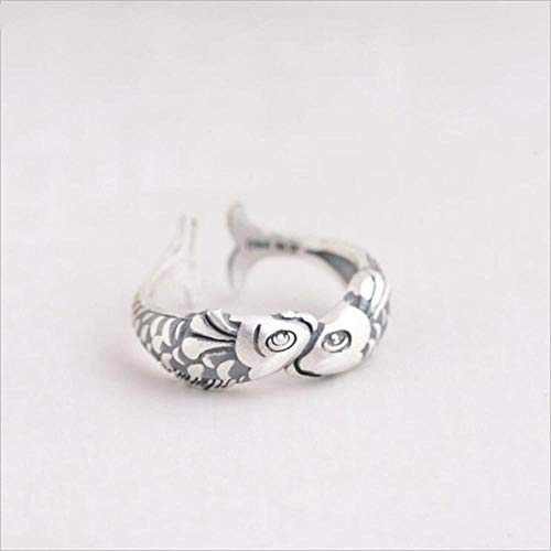 PRAK Damen 925 Sterling Silber Luxus Ringe,Einstellbare Vintage Mode Kleine Goldfische Fische Öffnen Ring Elegante Hündin Silber Schmuck Ring Geburtstagsgeschenk Student Style