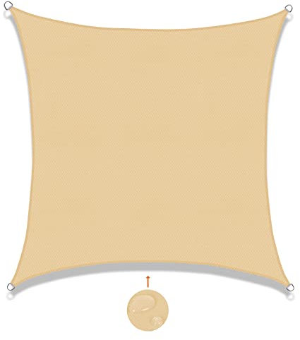 SUNNY GUARD Toldo Vela de Sombra Impermeable 3x3m Rectangular a Prueba de Viento protección UV para Patio,Jardín, Exteriores, Terraza, Color Arena