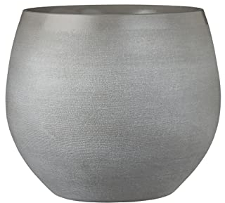 MICA Decorations Pot de Fleurs Douro Terre Cuite Rond Gris Clair - 25 x Ø 29 cm - Pot de Plante