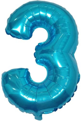 DIWULI Luftballon 3 Geburtstag XL Blau - Zahlen-Ballon Deko