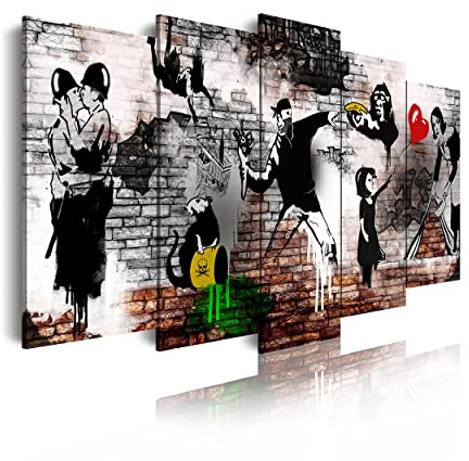 DekoArte 543 - Cuadros Modernos Impresión de Imagen Artística Digitalizada | Lienzo Decorativo Para Tu Salón o Dormitorio | Estilo Abstractos Arte Banksy Obras | 5 Piezas 150 x 80 cm