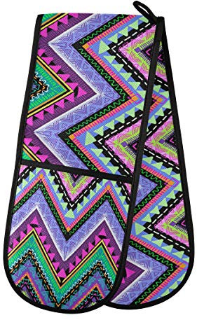 TropicalLife HaJie - Guanti da forno doppi, stile bohémien, a zig zag, resistenti al calore, per casa, cucina, cottura e barbecue all'aperto