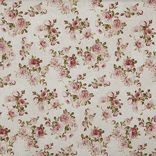 Kt KILOtela - Tessuto Canvas Stampato, Rivestire, Foderare, Divani, Tavolo, Sedia, Letto, Tende, Cuscini, Borse, Portafogli, 100 cm Lunghezza x 280 cm Altezza, Fiori, Rosa, Beige - 1 Metro