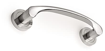 Emuca - Maniglie per porta da interno con rosetta D.50 mm, Maniglia porta scorrevole, design curvo, Alluminio, Nichel satinato, 4 pezzi.