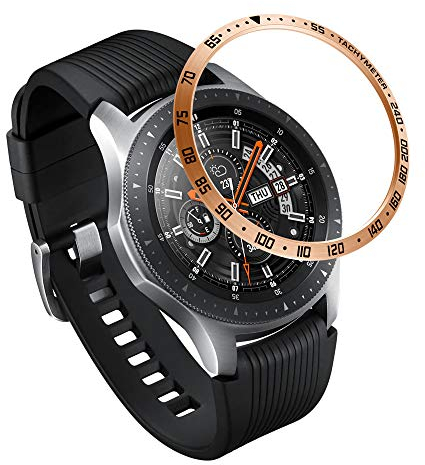 Yikamosi Rostfreier Stahl Lünetten Ring Kompatibel mit Samsung Galaxy Watch 46MM,Bezel Ring Adhesive Cover Anti-Kratz- und Kollisionsschutz für Galaxy Watch Accessory,Roségold-E
