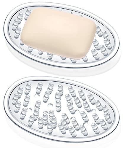 Yoande 2 Pcs Soap Dish with Holes for Kitchen Bathroom, Clear