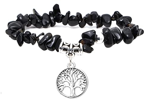 MILAKOO Schwarzer Turmalin Edelsteine Armband Damen Lebensbaum Armband Damen 7 chakra armband
