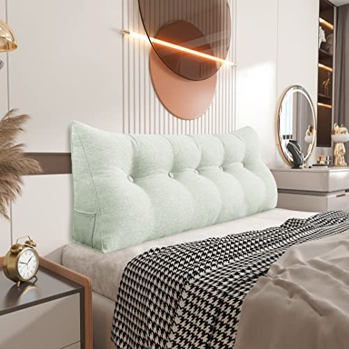 Johnear Rückenkissen als Bettkopfteil Rückenkissen Bett Dreieckiges Lesekissen Rückenlehnkissen Lendenkissen Bücherkissen Kopfenden Stützkissen für Bett Sofa (Elfenbeinweiß, 160×20×50cm)