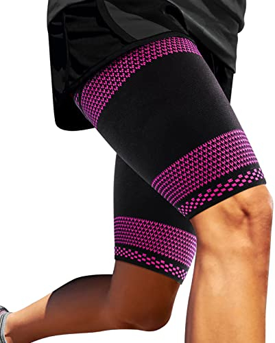 ABYON 2 Stück Oberschenkelbandage für Männer und Damen, Oberschenkel Kompression Atmungsaktiv Rutschfest für Kniesehne, Quad, Leistenschmerzen, Muskelfaserriss, Krämpfe (Rosa, L)