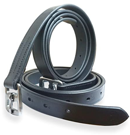 Pferdelinis Steigbügelriemen aus Leder in schwarz, passend für englische Sättel Steigbügelriemen Länge 130cm - 160cm (130 cm, Schwarz)