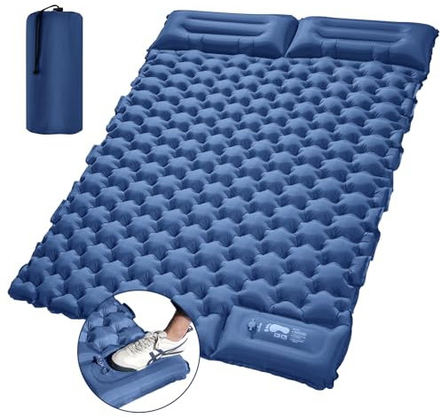LAMA Doppel Camping isomatte, Aufblasbare Luftmatratze für 2 Personen 195x125x10cm Ultraleichte Schlafmatte mit Luftpumpe Kissen und Fußpresse für Camping Backpacking Wandern Reisen Zelten Strand,Blau
