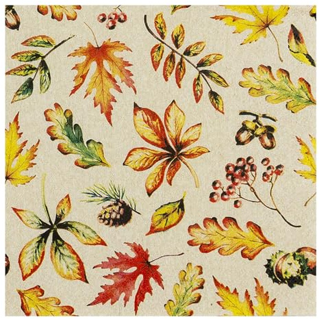 HOME FASHION Serviette Blätter Natur 33x33cm 20 Stk. grün Papier mit Blätter Muster Naturtafel Deko Weißbuche Eiche Kiefer Holztisch outdoor Stilvoll frühling stylisch festlich Tisch