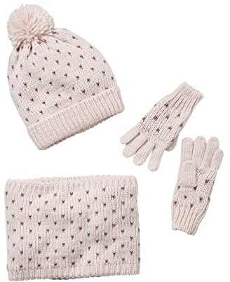Vertbaudet Mädchen Set: Mütze, Loopschal & Handschuhe, Herzen BASIC rosa 128/140
