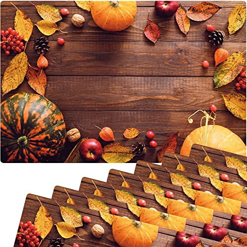 matches21 Bunte Tischsets Platzsets Motiv abwaschbar Herbstfrüchte Kürbisse Holzbrett braun orange 8er 43,5x28,5 cm