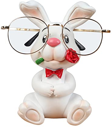 KWQBHW Simpatico supporto per occhiali a forma di coniglietto in resina a forma di animale, supporto per occhiali da sole, divertente statua di coniglio, per casa, ufficio, scrivania