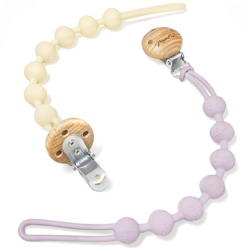 MumEZ Schnullerkette 2 Stück, Junge mädchen Dummy Clips Schnuller Clips Halter Schnullerketten für Babydusche (Lila Rosa+Milchweiß)