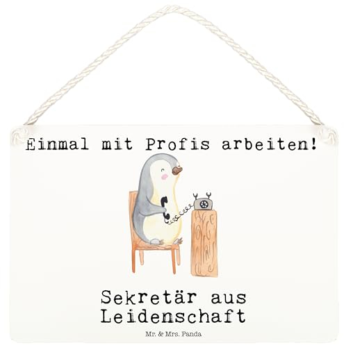 Mr. & Mrs. Panda Schild Sekretär Leidenschaft DIN A6 - Geschenk, Deko Wandbild, Holz, holzbild, Türschild, wandtafel