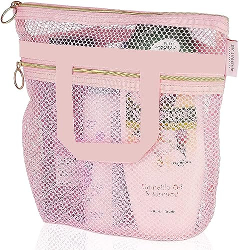 MEZOKUCEL Borsa da Doccia in Rete, Borsa da Doccia Pieghevole, Impermeabile Mare Multifunzione Borsa Da Appendere per Campeggio Articoli da Toeletta Vestiti Spa E Viaggi (rosa)