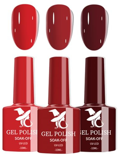 Red Gel Nail Polish Set, Burgundy Dark Red Nail Varnish Sets, Rose Red Autumn UV/LED Nail Lamp Soak off Nail Art Manicure Gel Nail Polish Kit for Christmas Salon DIY at Home