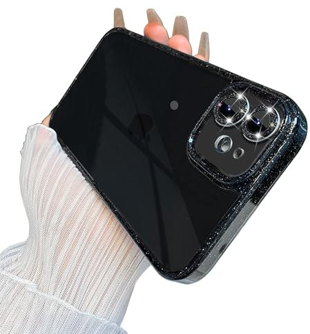Eiyikof for iPhone 11 Case with Bling Camera Lens Protector Cover Cute Sparkly Diamond Slim Clear Back & Glitter Bumper Silicone Shockproof Protective Case for Girls Women-Black