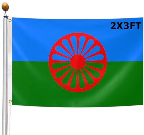 Kartasura -Flagge der Roma, 60 x 90 cm, 3-lagig, doppelseitig, mit Messingösen und lebendigen Farben, für Innen- und Außendekoration