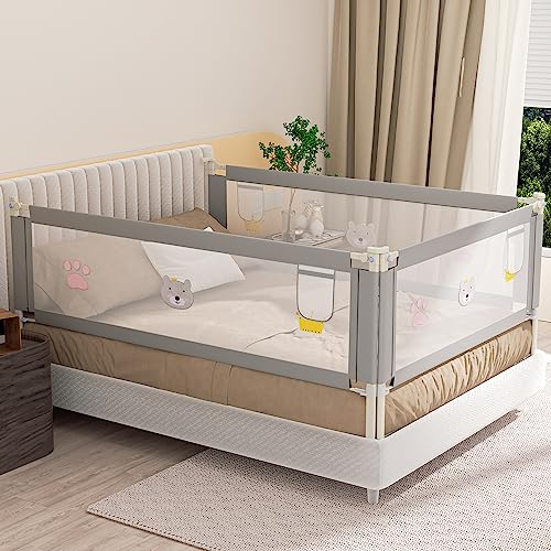 Jopassy 3er Bettgitter 2x200cm 1x180cm Bettschutzgitter für Kinder Rausfallschutz Bett Kinderbettgitter Klappbar Babybettgitter Baby Rausfallschutz elternbett Kinder betten 2Mx1.8M-Grau