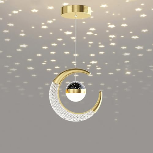 Mengjay Kreativer Stern-Kronleuchter,LED Pendelleuchte,sternenklarer Himmel Hängelampe Deckenleuchte Fairy Lampe Mond und Sterne Pendelleuchte Schlafzimmer Kronleuchter (Gold(Warm))