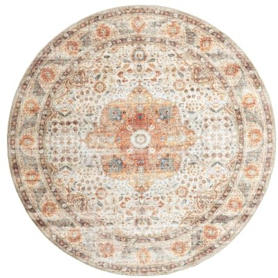 In- & Outdoor Teppich Rund - Kairo Medaillon Creme Bunt - Ø 200 cm | Wetterfest - Polypropylen - Wohnzimmer, Esszimmer, Balkon, Garten / Terrasse - Terrasse teppich - Outdoor rug